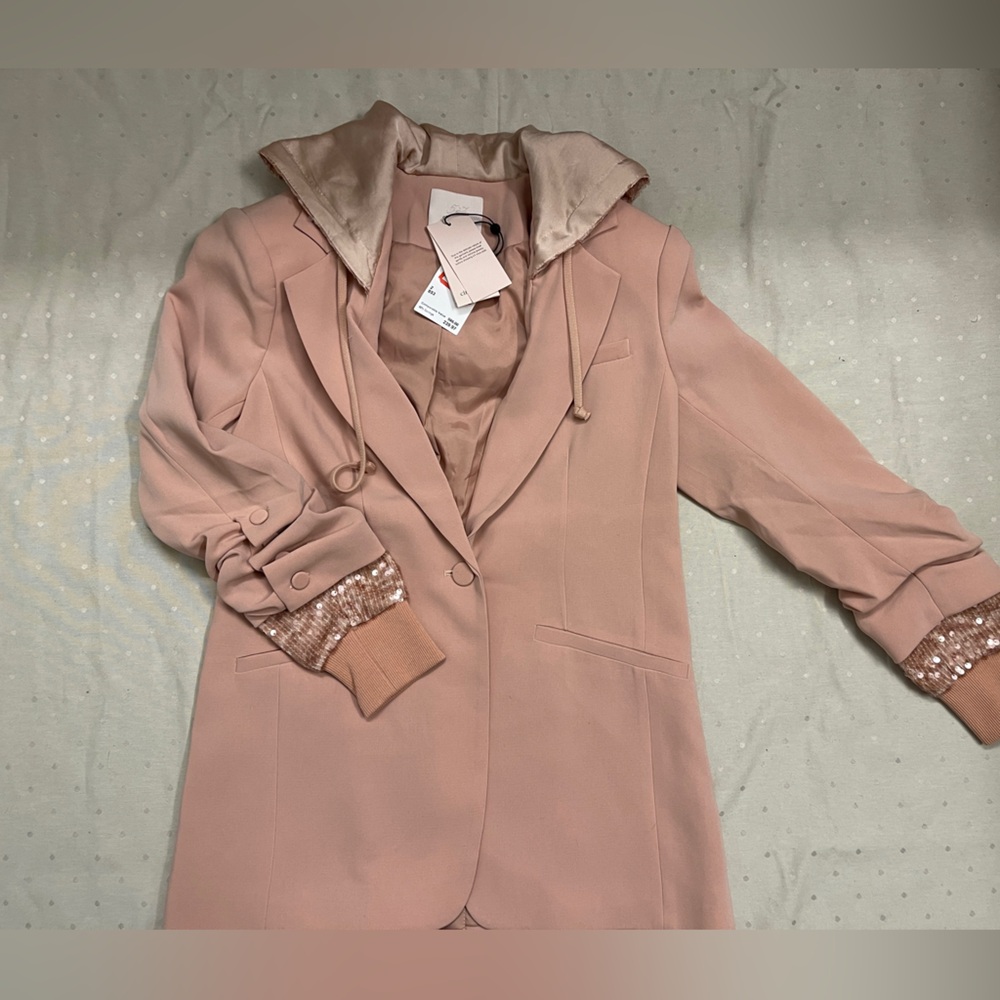 Cinq A Sept Pink Khloe Hooded Sequined Jacket Blazer  US 2 NWT - Picture 5 of 9